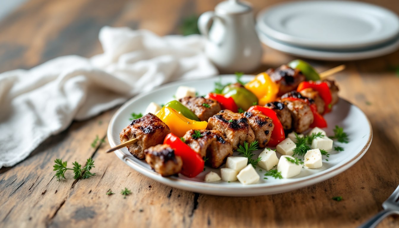 découvrez notre recette de kebabs au poivron grillé et fromage feta : une alliance savoureuse de saveurs méditerranéennes, idéale pour un repas convivial et original. facile et rapide à préparer !