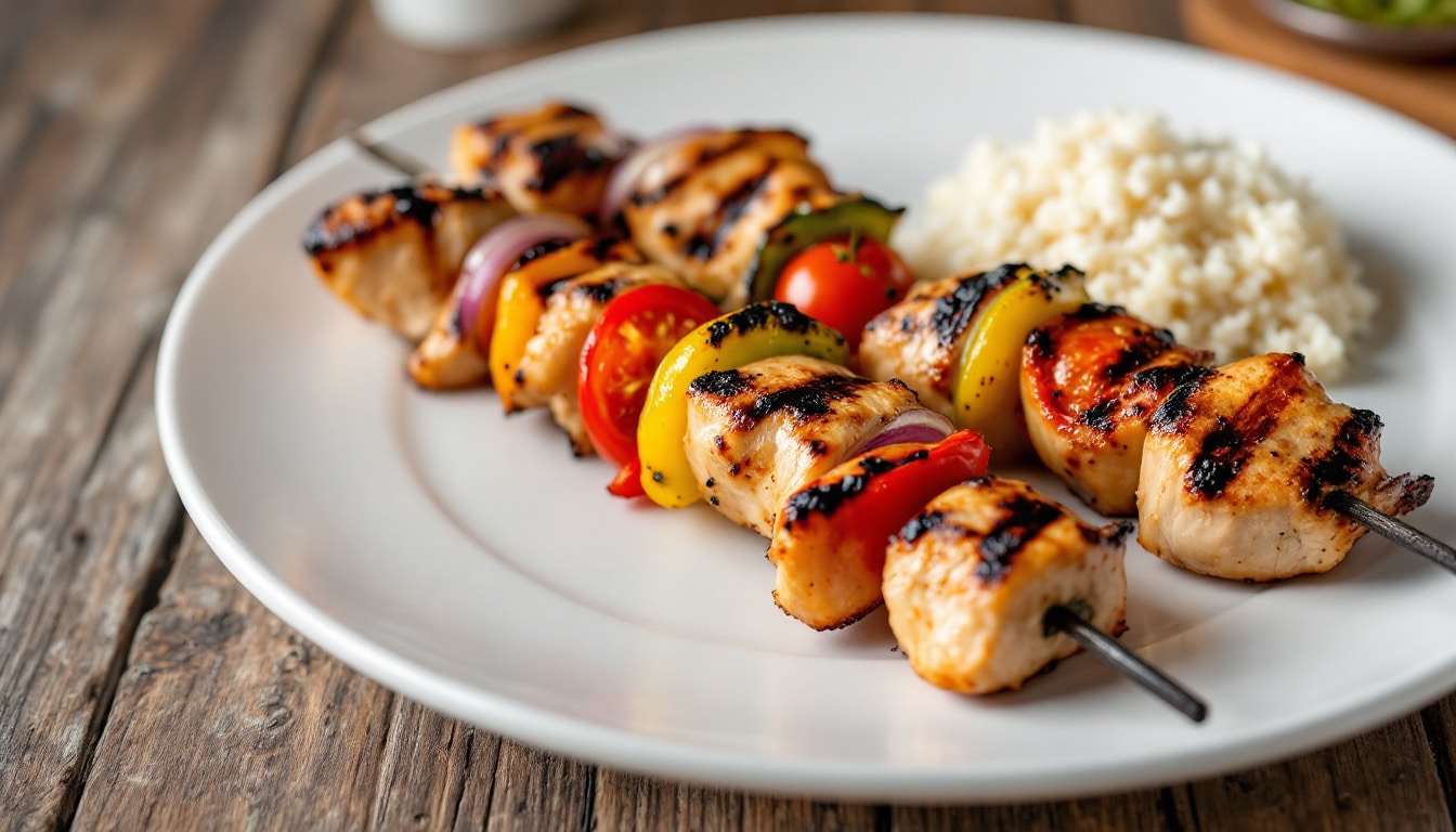 découvrez notre recette savoureuse de kebabs au poulet épicé accompagnés d’un riz parfumé. un mélange irrésistible de saveurs pour un repas convivial et gourmand !