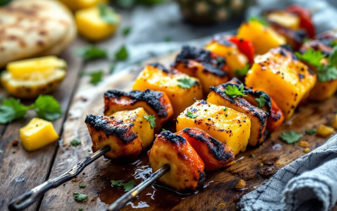 Les kebabs au poulet mariné à l’ananas et épices douces