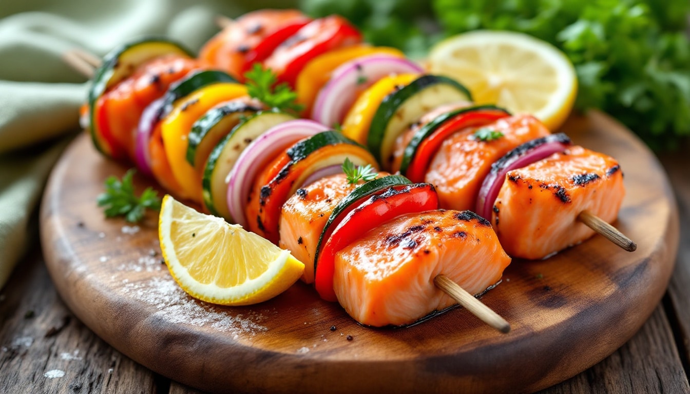 découvrez une recette originale de kebabs au saumon fumé accompagnés de légumes croquants, parfaite pour un repas léger, frais et savoureux. surprenez vos convives avec cette alliance gourmande et facile à réaliser !