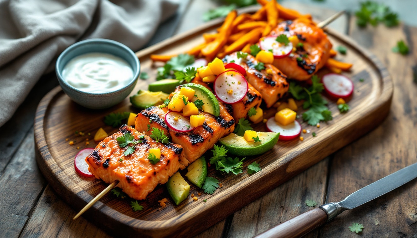 découvrez notre recette gourmande de kebabs au saumon fumé et légumes croquants : une alliance fraîche, savoureuse et saine, parfaite pour un repas léger et original !