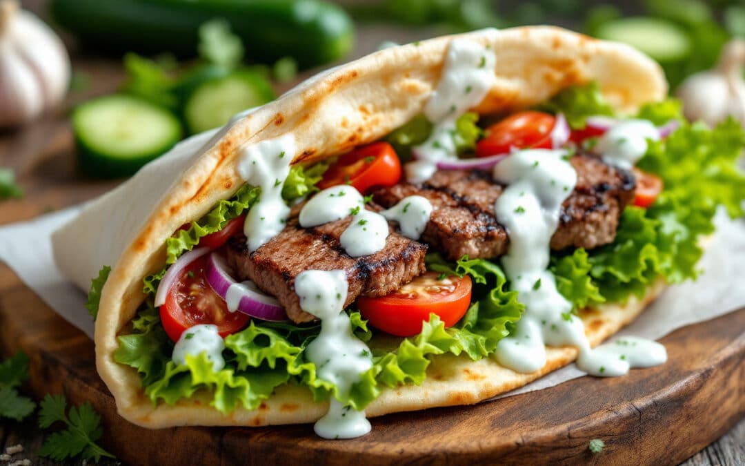 Les kebabs au steak végétal et sauce tzatziki