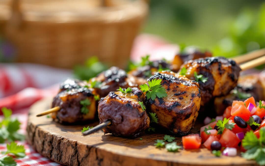 Les kebabs aux haricots noirs et salsa de tomates