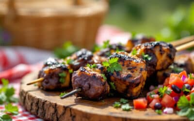 Les kebabs aux haricots noirs et salsa de tomates