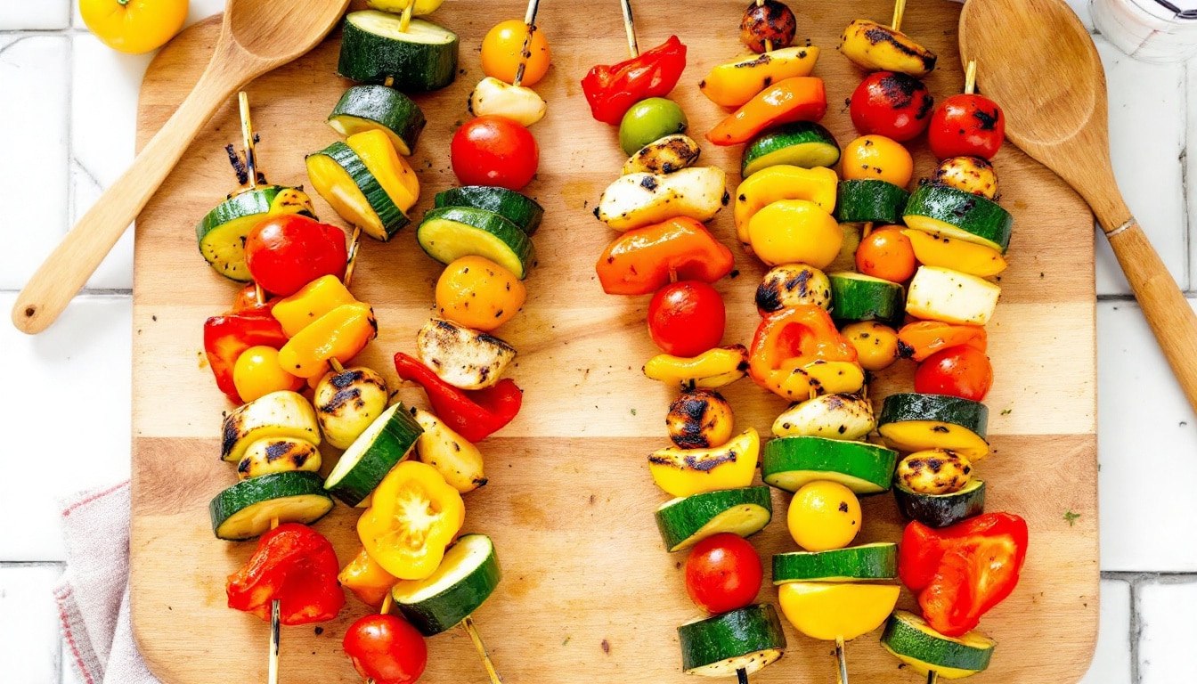 découvrez notre recette savoureuse de kebabs aux légumes rôtis accompagnés d'une sauce crémeuse. parfait pour un repas équilibré, gourmand et facile à préparer !
