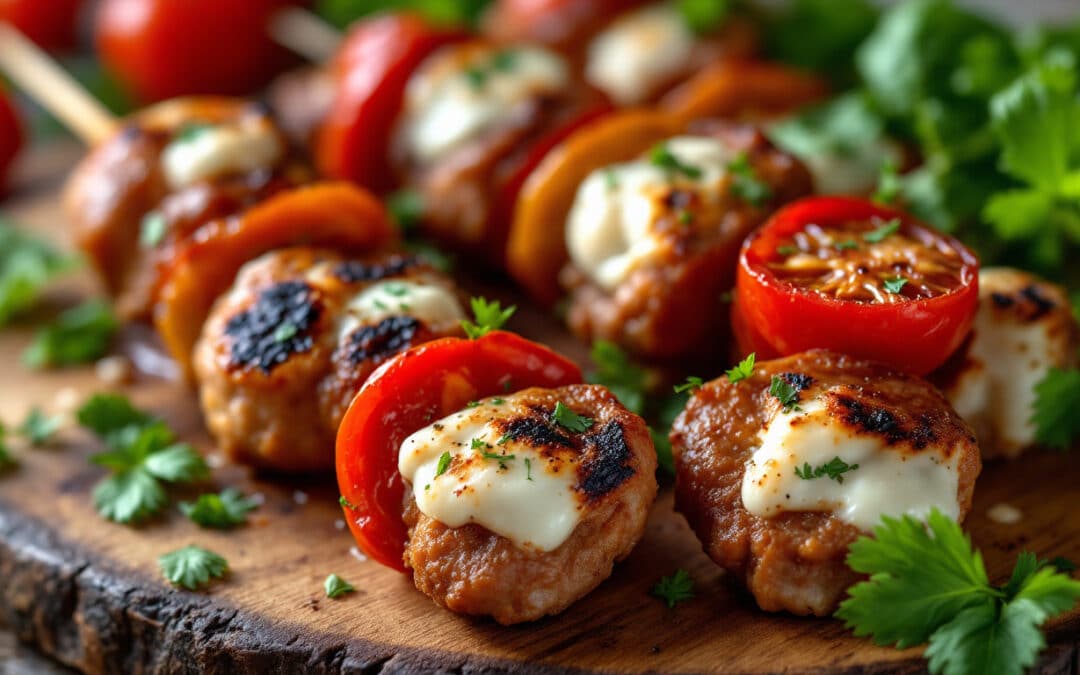 Les kebabs aux tomates séchées et fromage frais