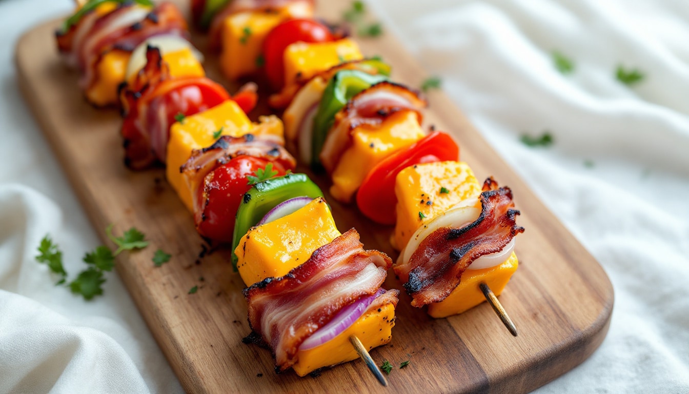 découvrez nos délicieux kebabs au bacon croustillant et cheddar fondu, une explosion de saveurs irrésistibles pour les amateurs de street food gourmande. à savourer chaud, à tout moment !