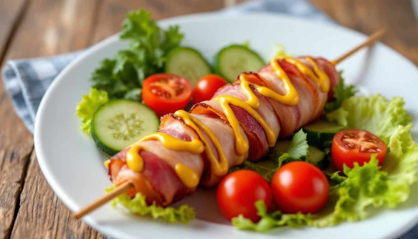 découvrez notre recette savoureuse de kebabs au bacon, relevés d'une délicieuse sauce moutarde à l’ancienne. idéal pour un repas gourmand et original entre amis ou en famille !