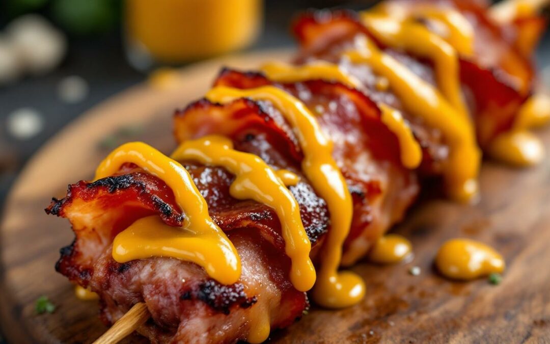 Les kebabs au bacon et sauce moutarde à l’ancienne