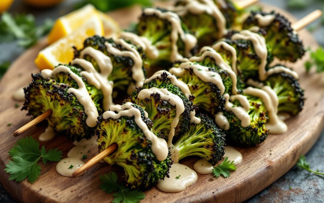 Les kebabs au brocoli rôti et sauce tahini