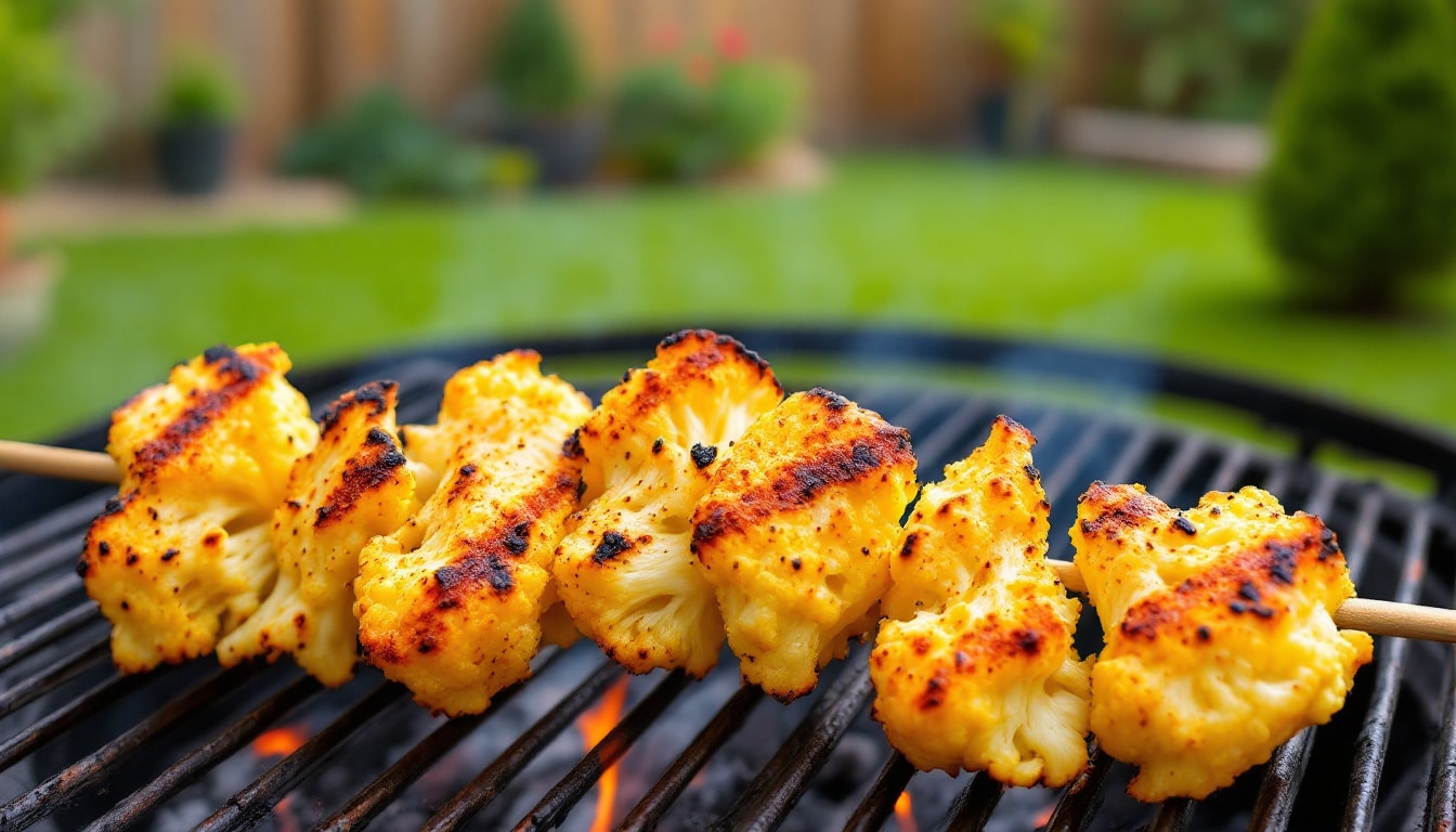 découvrez une recette savoureuse de kebabs au chou-fleur grillé, subtilement relevés avec des épices orientales. idéal pour un repas végétarien gourmand et parfumé, prêt en quelques minutes !