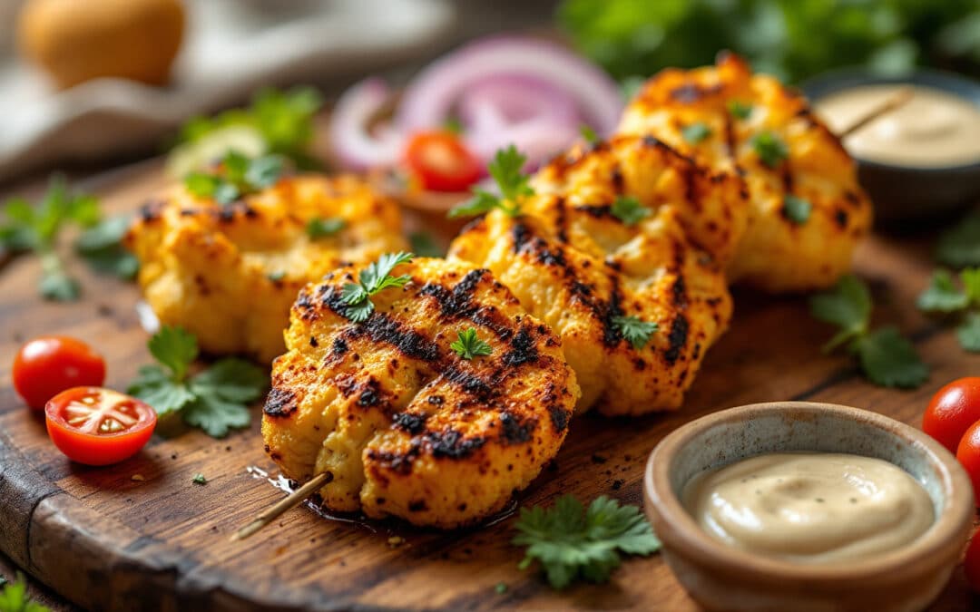 Les kebabs au chou-fleur grillé et épices orientales