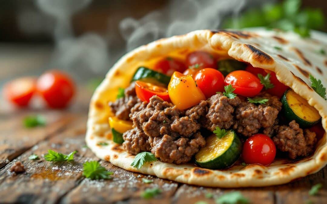 Les kebabs au steak haché et légumes rôtis