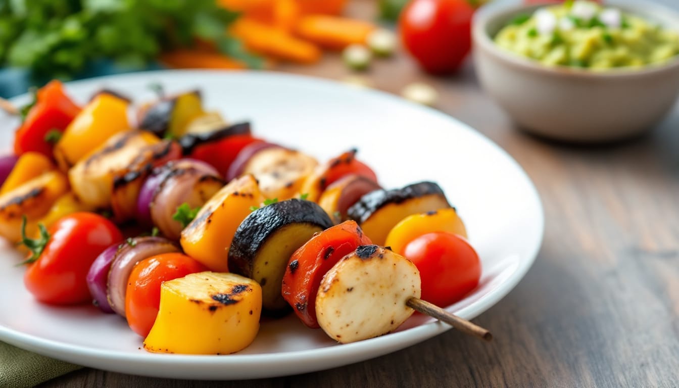 découvrez notre recette de kebabs gourmands au steak végétal, accompagnés d’un guacamole maison onctueux, pour un repas sain, savoureux et 100% végétarien.