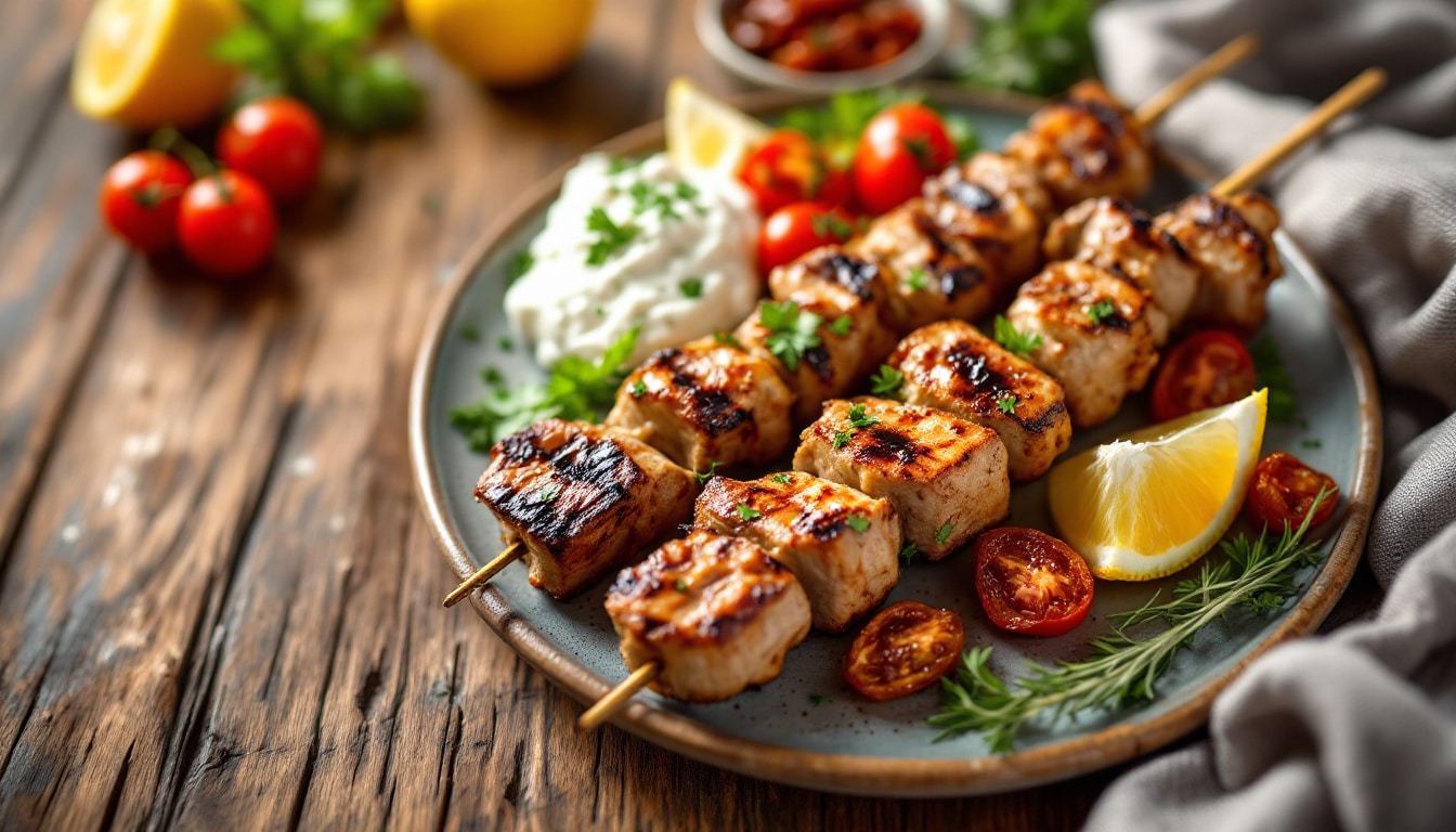 découvrez notre recette savoureuse de kebabs au yaourt grec et tomates confites : une explosion de saveurs méditerranéennes pour un repas sain et gourmand. facile à préparer, idéal pour régaler vos invités !