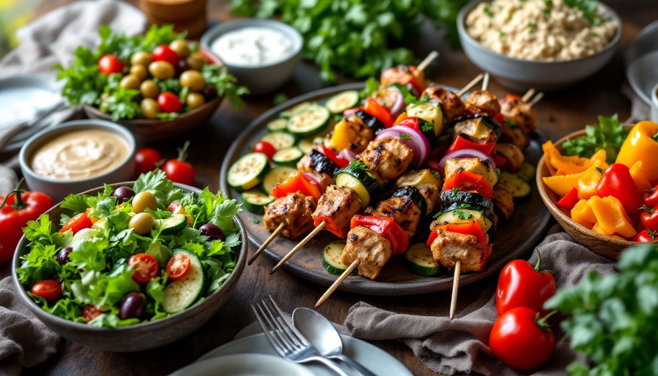 découvrez notre recette savoureuse de kebabs au yaourt grec et tomates confites : une alliance gourmande de viande grillée, sauce onctueuse et saveurs méditerranéennes, parfaite pour un repas convivial et original.