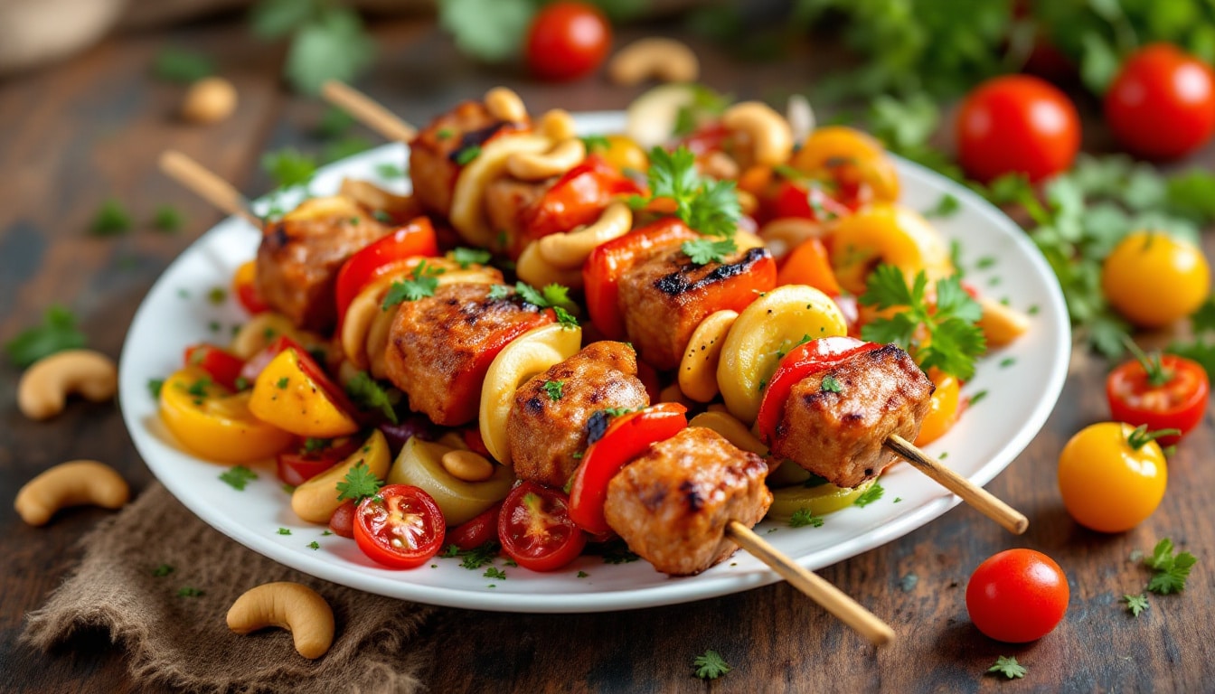 découvrez notre recette de kebabs aux noix de cajou et légumes sautés : une option végétarienne savoureuse, pleine de croquant et de saveurs exotiques, idéale pour un repas équilibré et original.