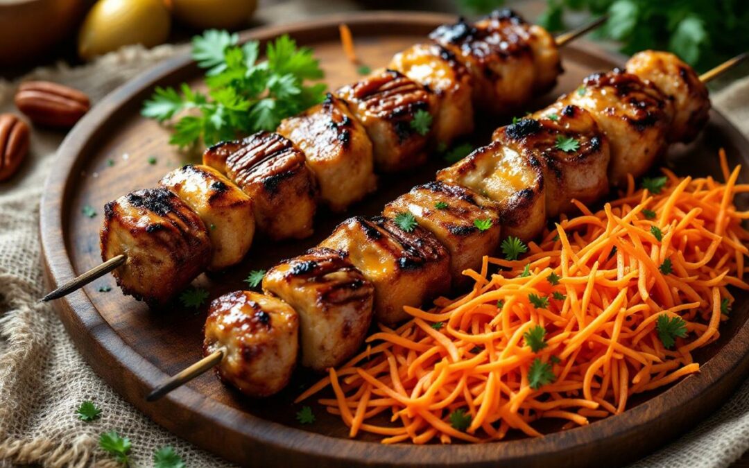Les kebabs aux noix de pécan et carottes râpées