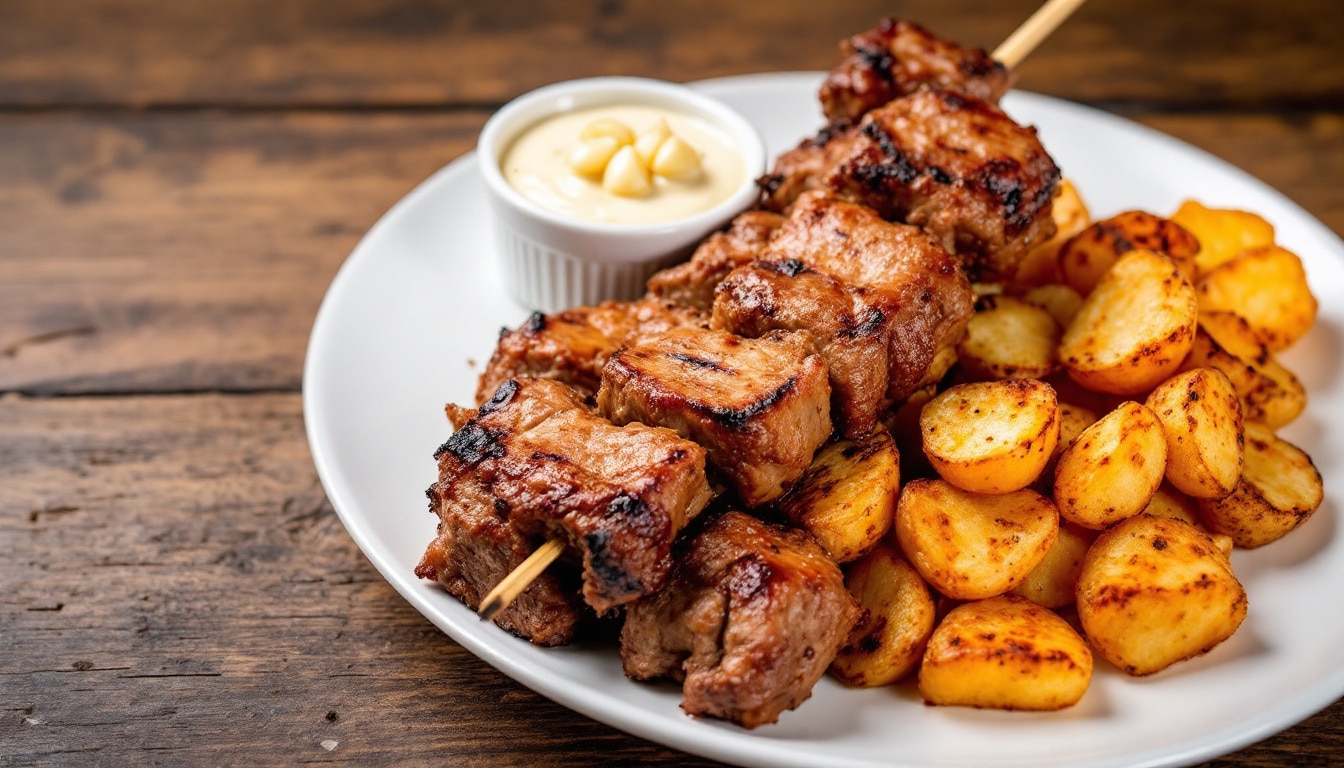 découvrez la recette savoureuse des kebabs accompagnés de pommes de terre sautées et d’une sauce à l’ail onctueuse, idéale pour un repas convivial et gourmand.