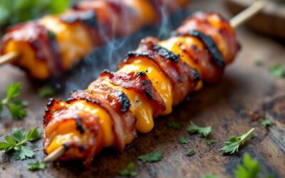 Les kebabs au bacon croustillant et cheddar fondu