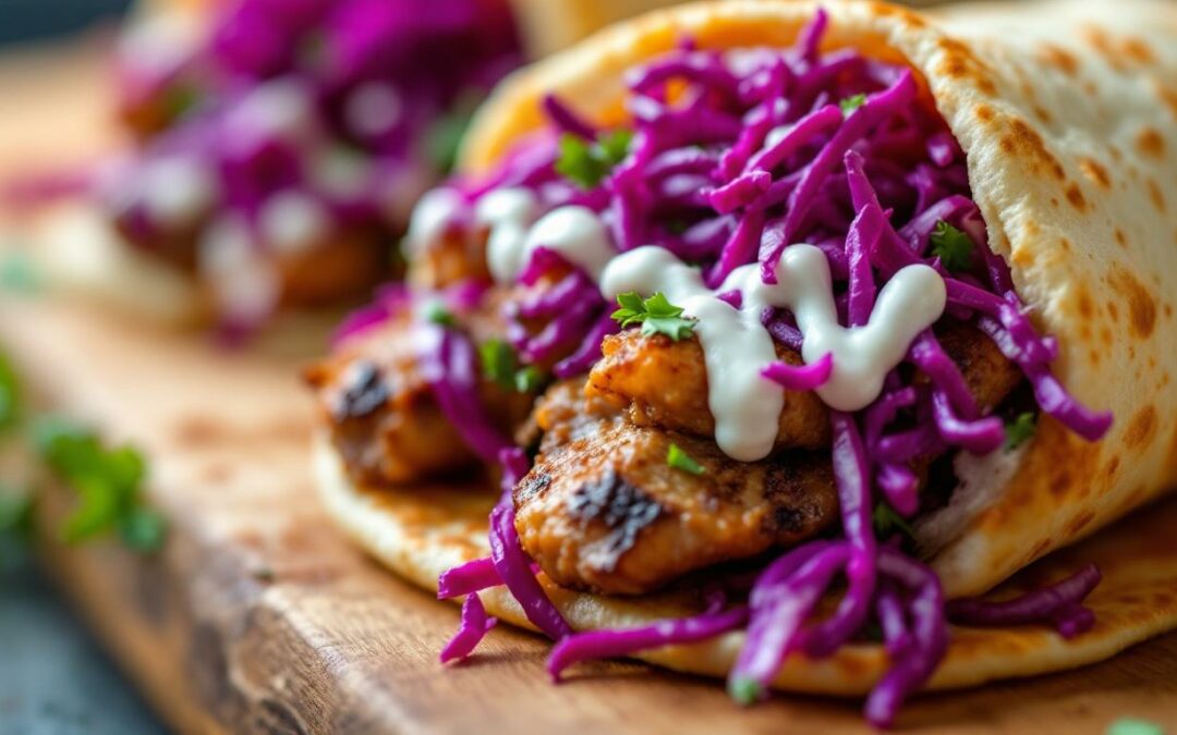 Les kebabs au chou rouge et sauce crémeuse