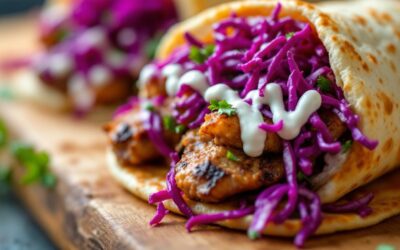 Les kebabs au chou rouge et sauce crémeuse
