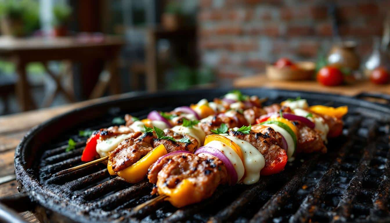 découvrez nos kebabs savoureux garnis de fromage râpé fondant et de légumes croquants pour une explosion de saveurs croustillantes et gourmandes.