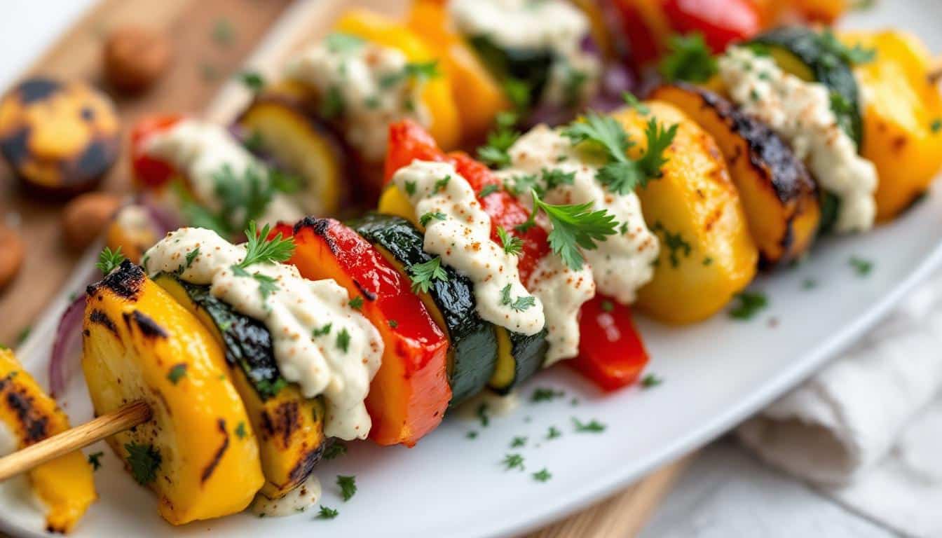 découvrez nos kebabs savoureux au pesto d’amandes maison et légumes frais, une recette saine et gourmande parfaite pour un repas équilibré.