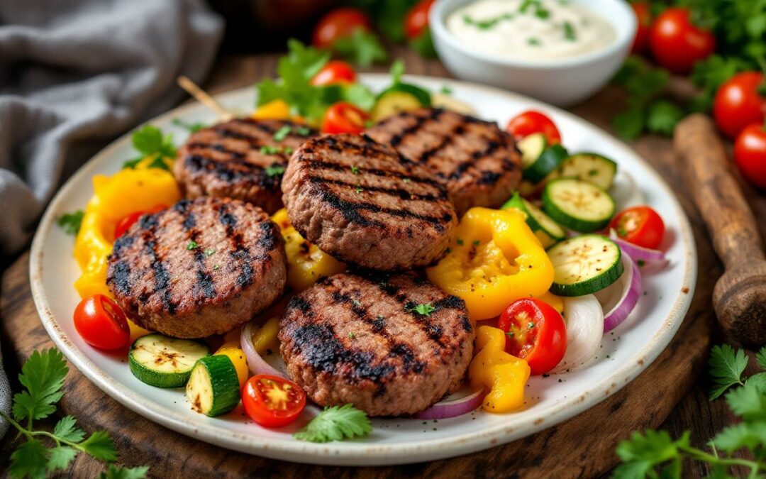 Les kebabs au steak haché et légumes grillés