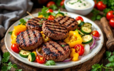 Les kebabs au steak haché et légumes grillés
