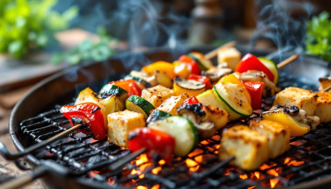 découvrez nos kebabs savoureux au tofu grillé accompagnés de légumes frais, une option saine et gourmande pour un repas équilibré et délicieux.