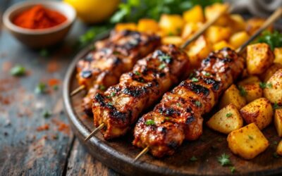 Les kebabs aux pommes de terre rissolées et épices fumées