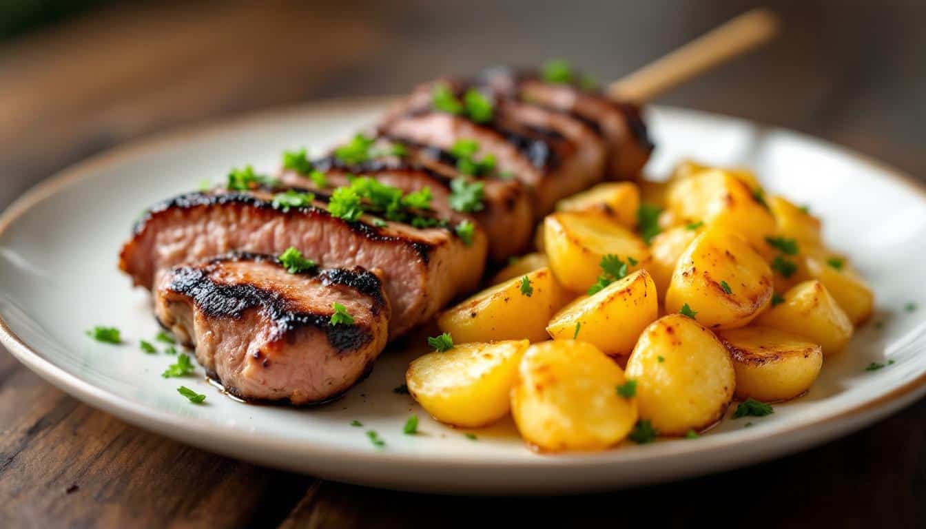 découvrez notre recette savoureuse de kebabs accompagnés de pommes de terre sautées et d’ail rôti. un plat riche en saveurs, parfait pour un repas convivial et gourmand.